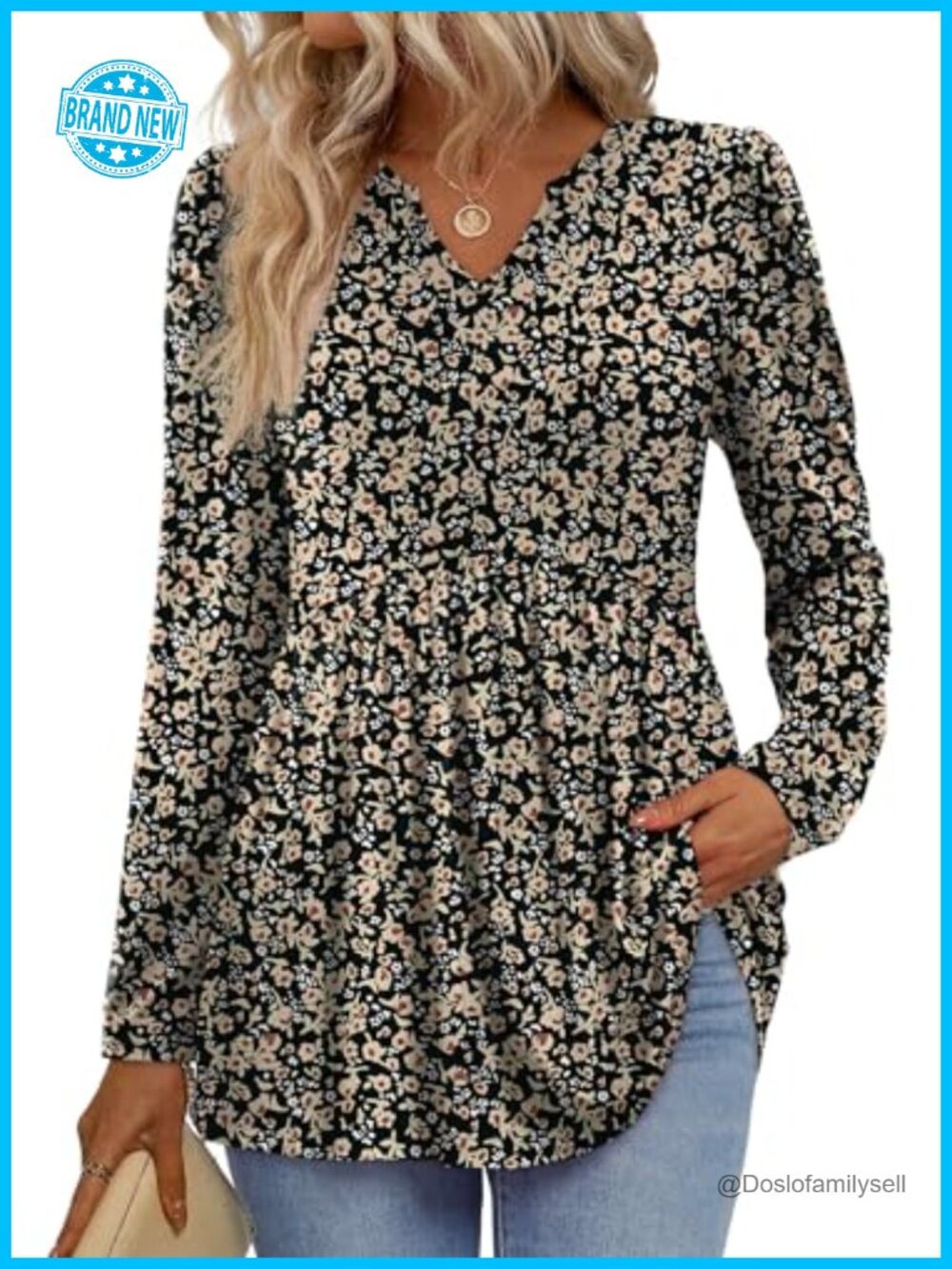 Womens Long Sleeve Babydoll Peplum Tunic Blouse V Neck Flowy Maternity Top